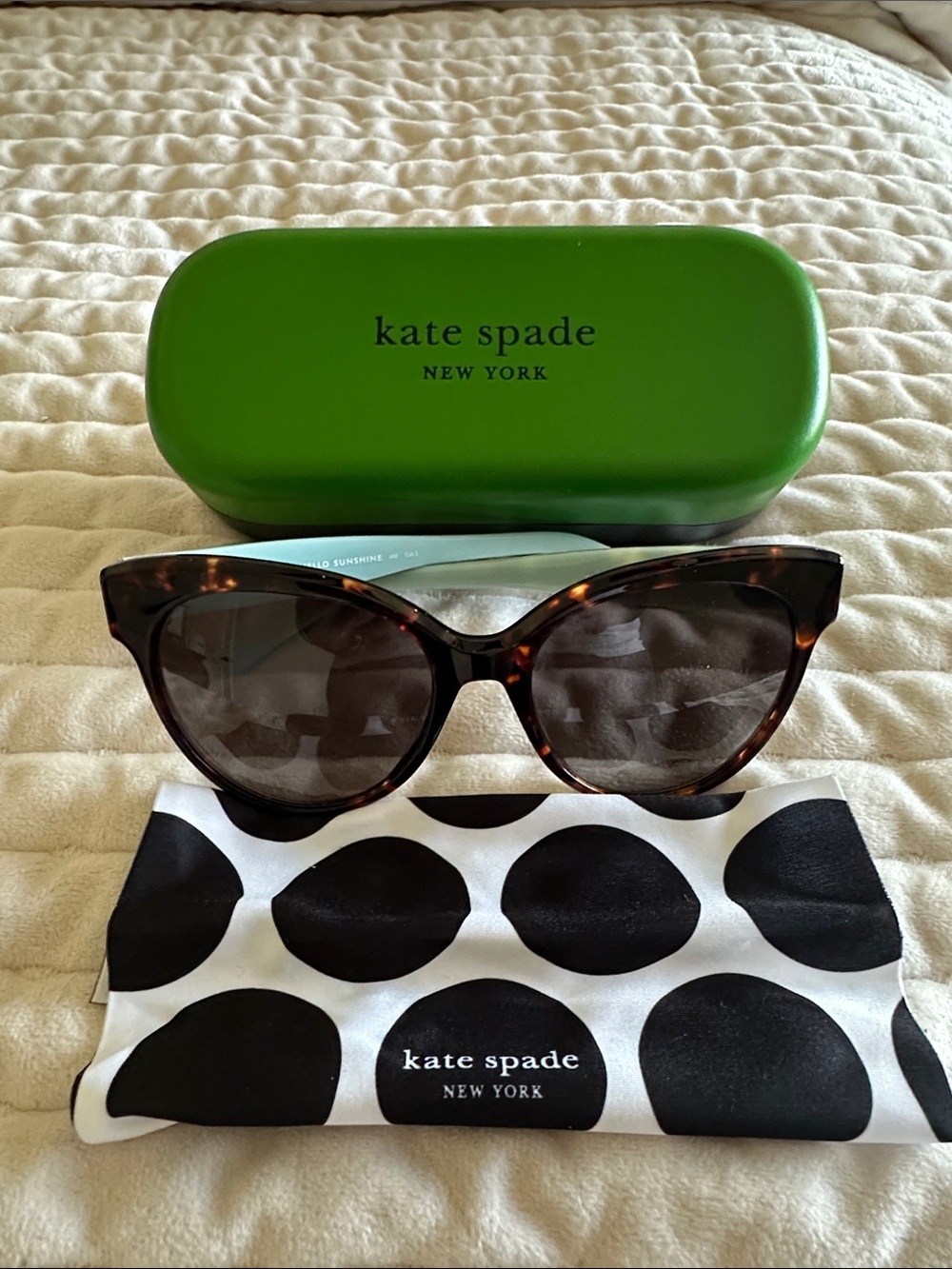 kate spade Tortoiseshell Cat Eye Sunglasses with Green Case